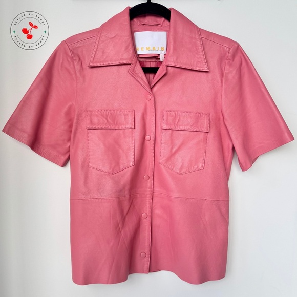 REMAIN Birger Christensen Sienna Leather Utility Shirt in Pink